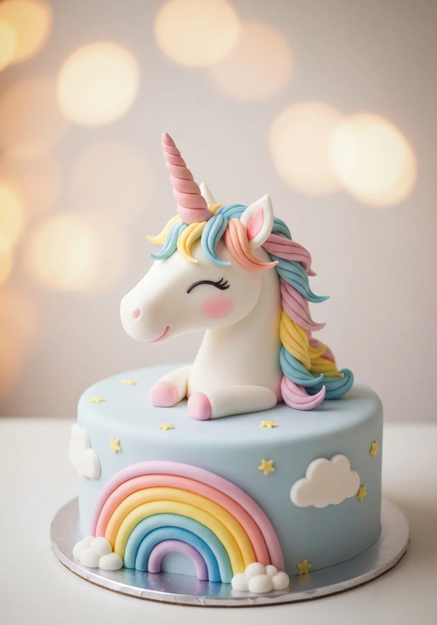 Unicorn fondant birthday cake