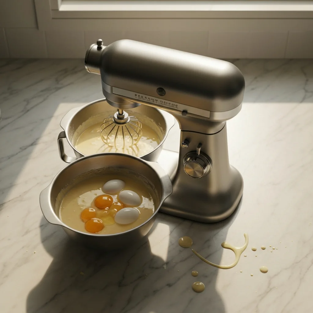 Mixing batter on marble counter
