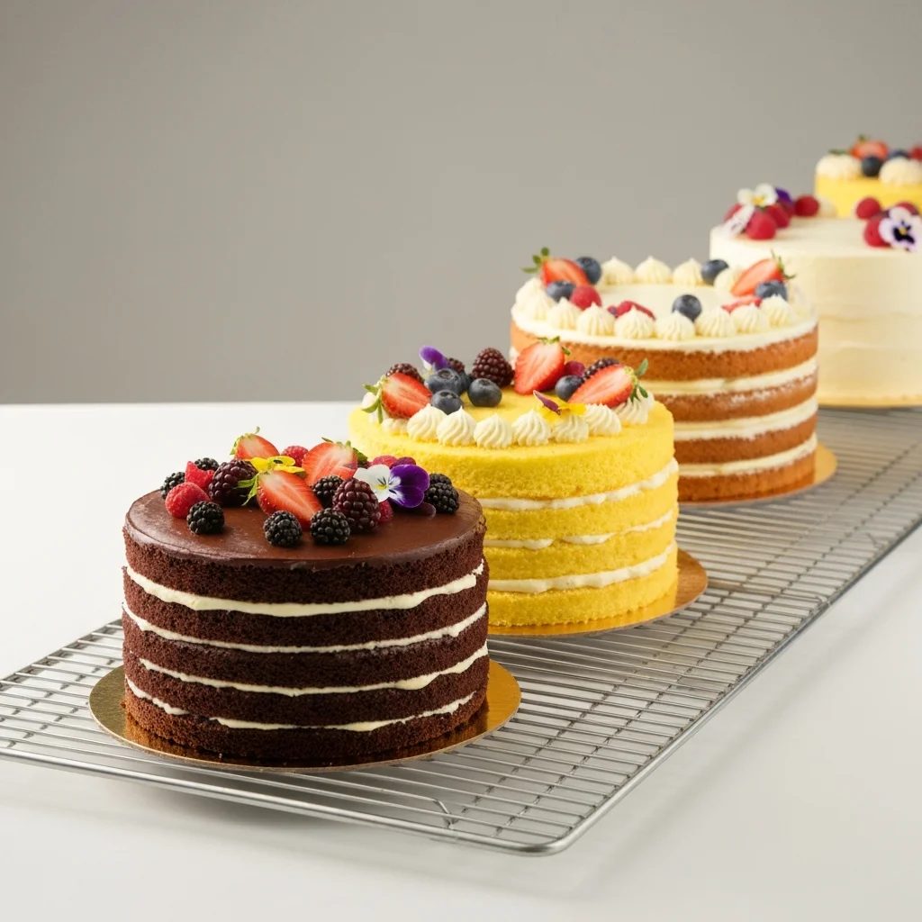 Finished cakes on cooling rack